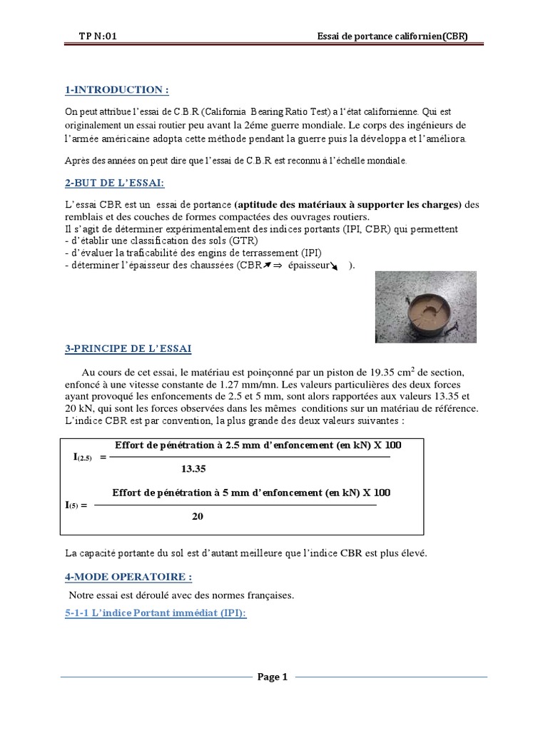 Essai CBR : Portance et Interprétation | PDF | Science | Ingénierie