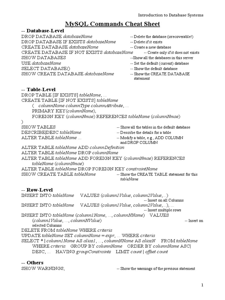 MySQL Commands Cheat Sheet | PDF | Information Retrieval | Software ...
