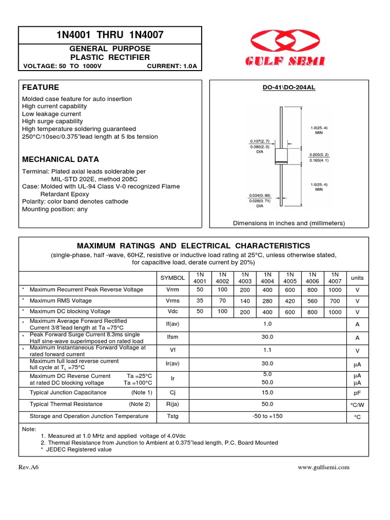 Data Sheet DIODO PN 1N4001 PDF Rectifier Electrical Components