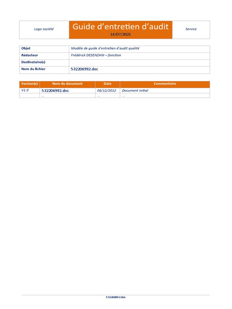 Model De Guide D Entretien D Audit Pdf