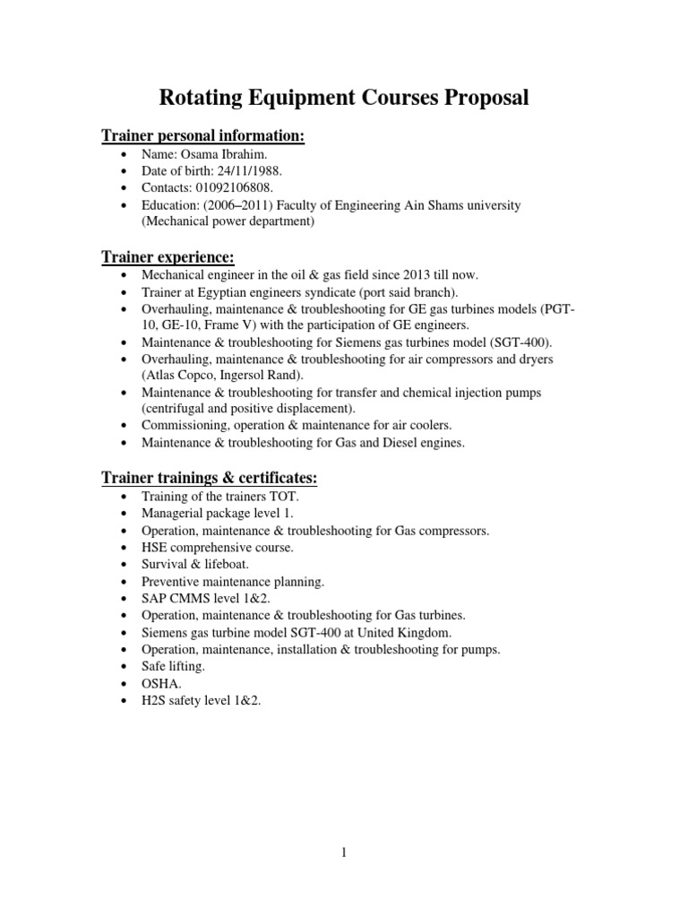 Rotating Equipment Courses Proposal PDF Pump Energy Technology