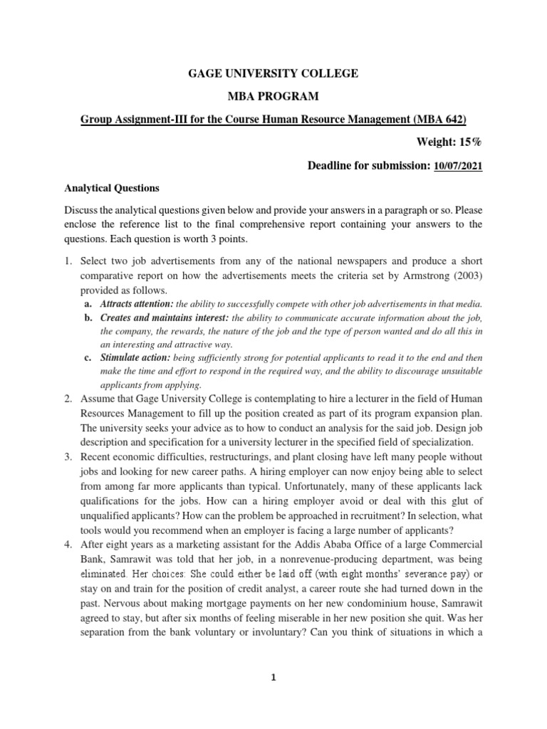 MBA HR Management Group Assignment | PDF | Employment | Economies
