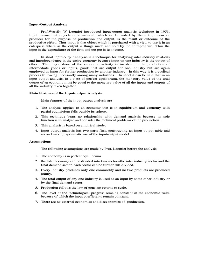 Input Output Analysis | PDF | Input–Output Model | Macroeconomics