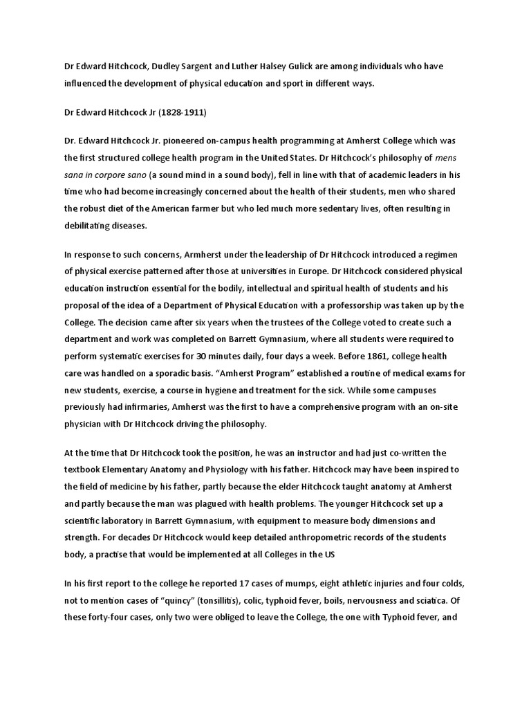 Assignment 1 Historical Perspectives in Physical Education PDF Ymca