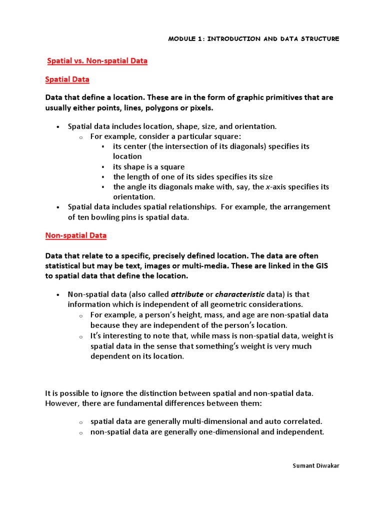 Spatial vs. Non-Spatial Data Spatial Data: Module 1: Introduction and ...
