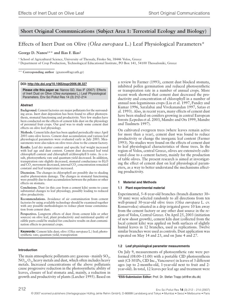 Effects of Inert Dust On Olive | PDF | Leaf | Photosynthesis