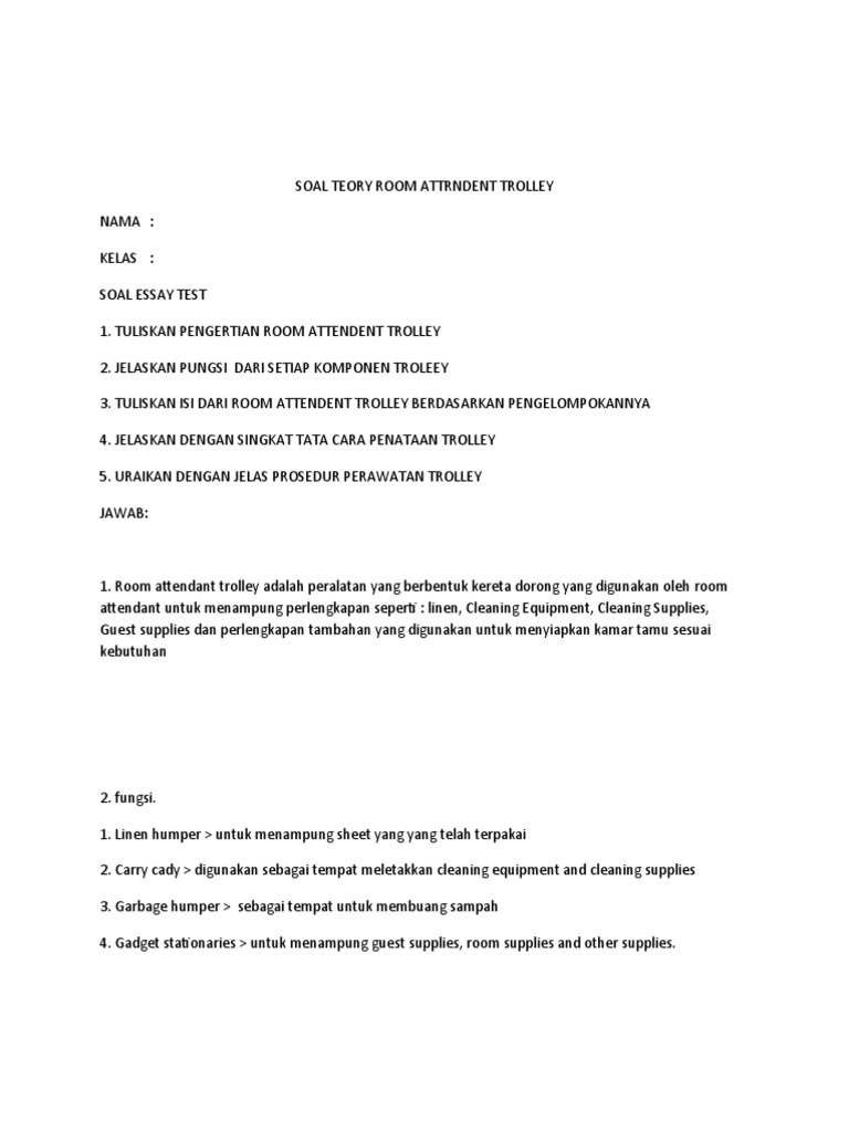 Room Attendant Trolley Maintenance Procedures PDF