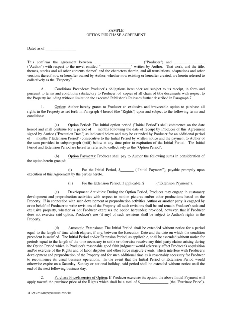 Option Purchase Agreement for Property | PDF | Copyright | Breach Of ...