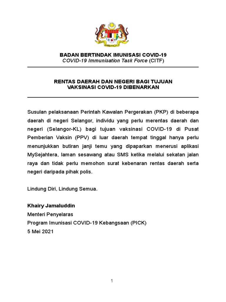 Kenyataan Media Rentas Daerah Dan Negeri Untuk Vaksinasi 2 Pdf