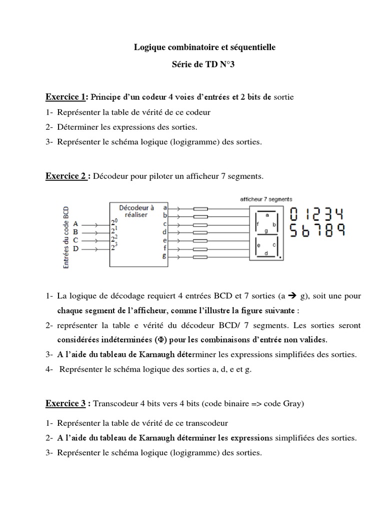Décodeur BCD 7 segments et exercices | PDF | Méthodes et références ...