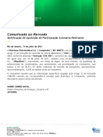 Comunicado Ao Mercado: Notificação de Aquisição de Participação Acionária Relevante