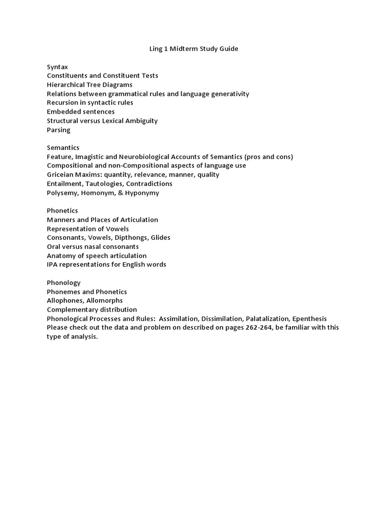 Ling 1 Midterm 2 Study Guide | PDF