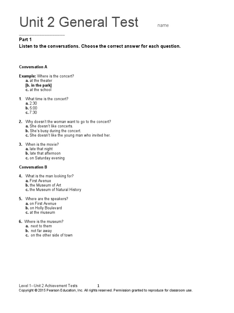 Top Notch 1 Unit 2 Assessment PDF