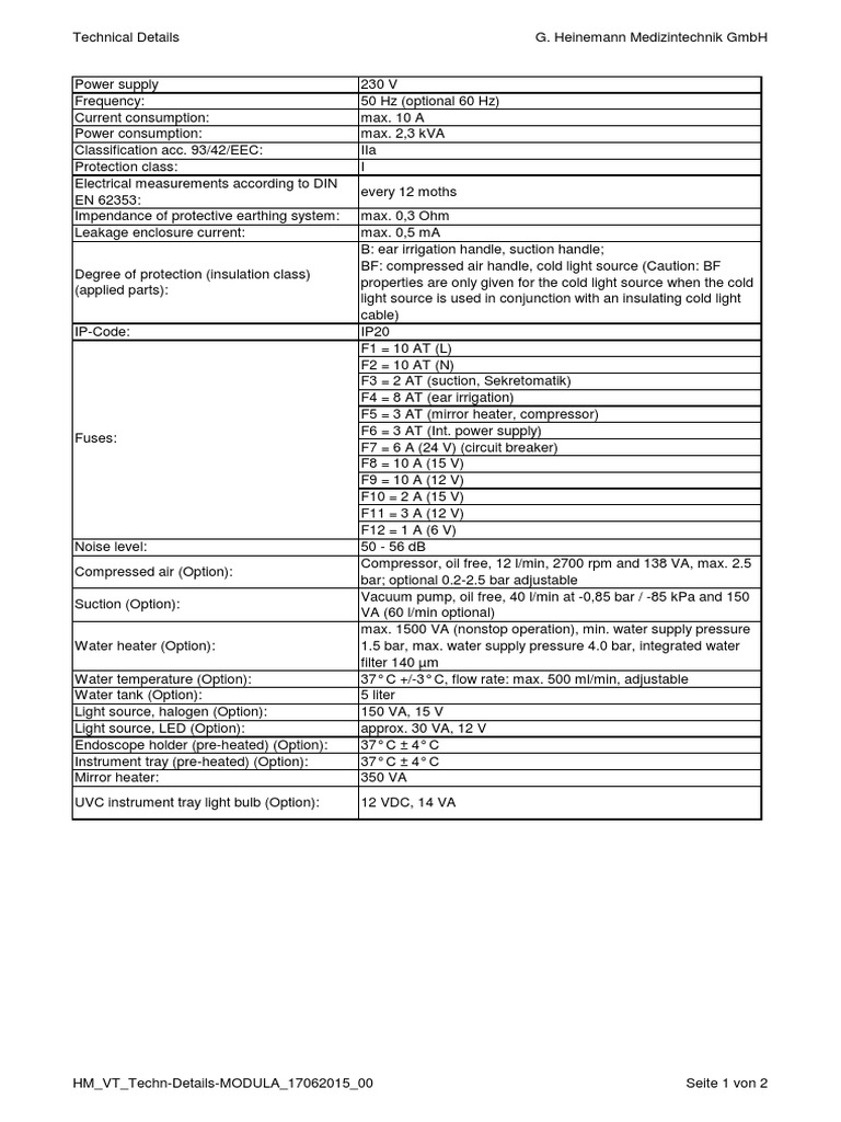 Technical Specs for MODULA Medical Devices | PDF | International ...