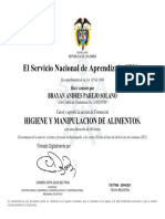 El Servicio Nacional de Aprendizaje SENA: Higiene Y Manipulacion de Alimentos