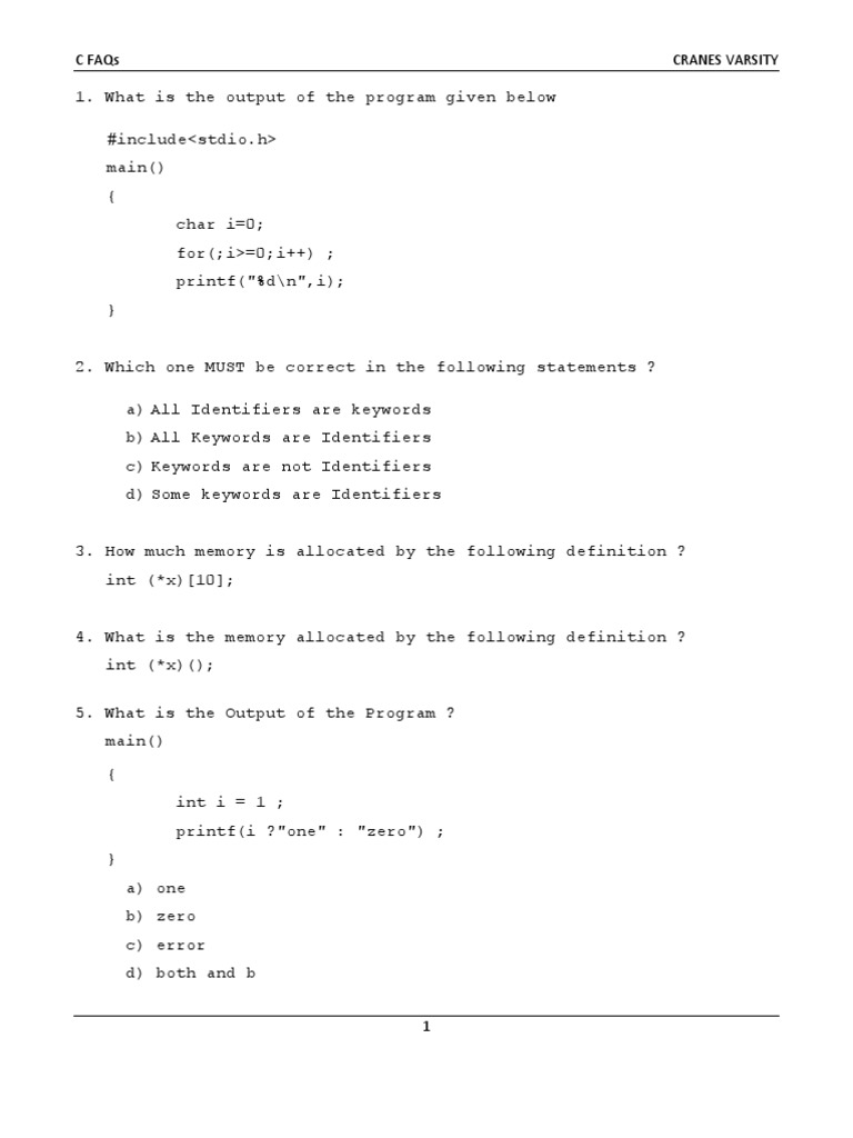 C Programming Output Predictions | PDF | C (Programming Language ...