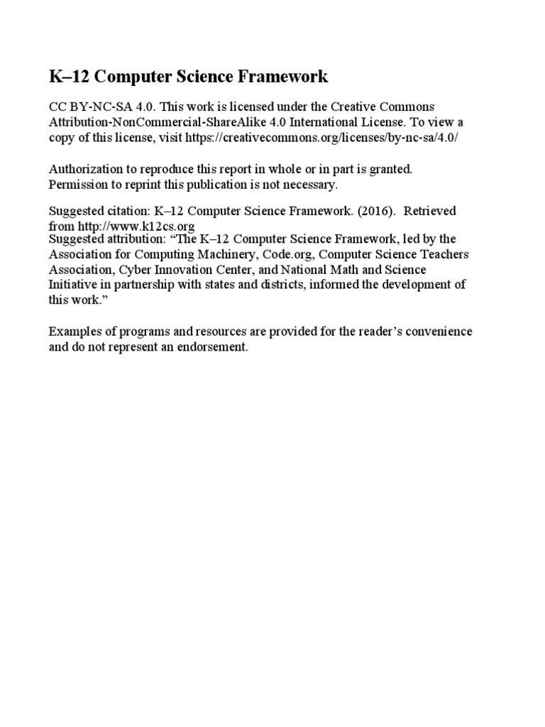 K 12 Computer Science Framework Statements Spreadsheet 1 PDF