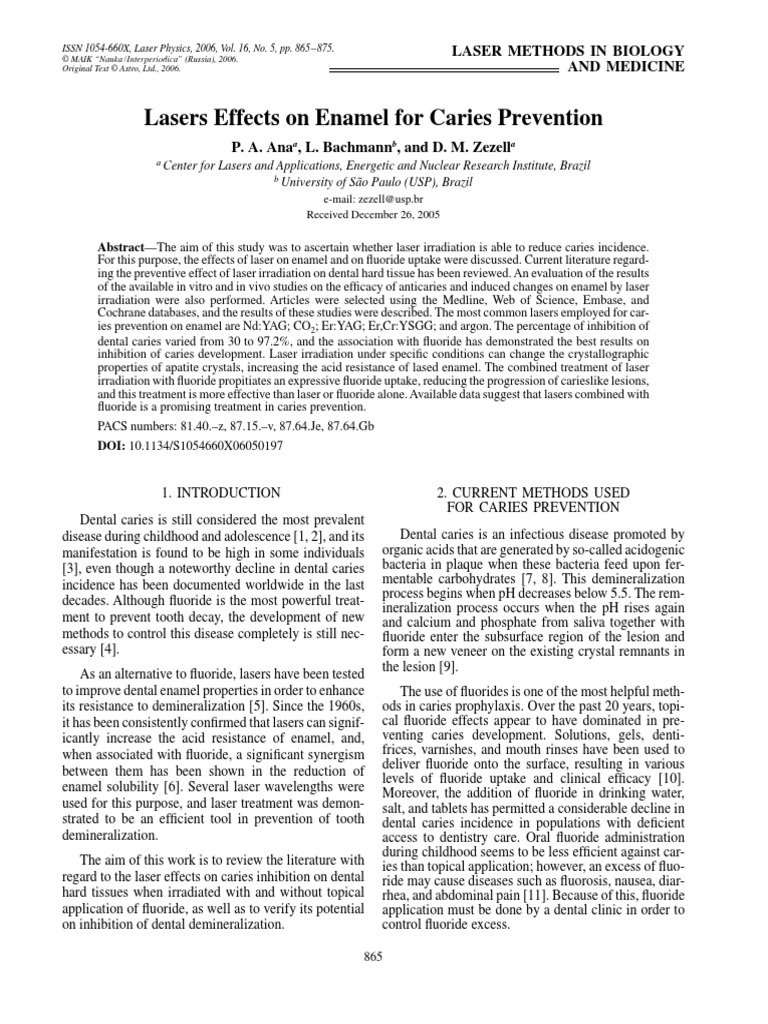 Lasers Effects On Enamel For Caries Prevention | PDF | Tooth Enamel | Laser