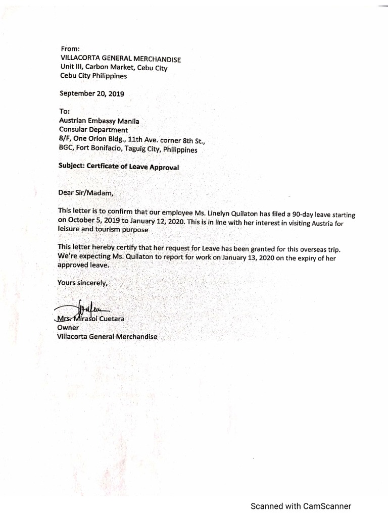 Sample Leave Approval Letter | PDF