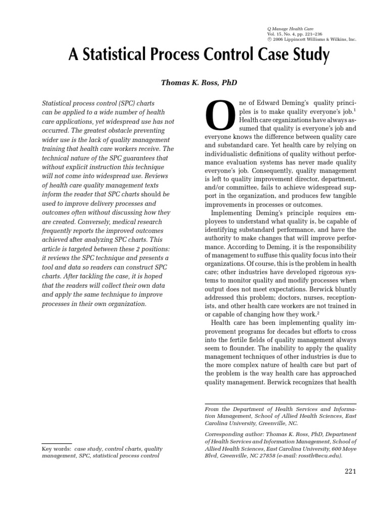 A Statistical Process Control Case Study: Thomas K. Ross, PHD | PDF ...