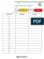 Fractions To Decimals & Percents Sheet 1: Fraction Decimal Percent