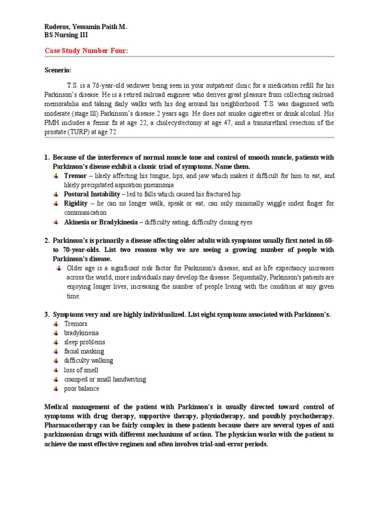 Case Study Number Four PDF Parkinson's Disease Foods