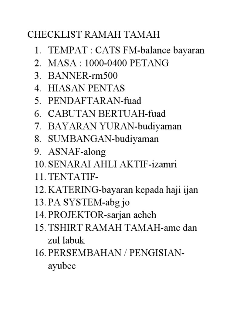 Checklist Acara Ramah-Tamah 2025 | PDF