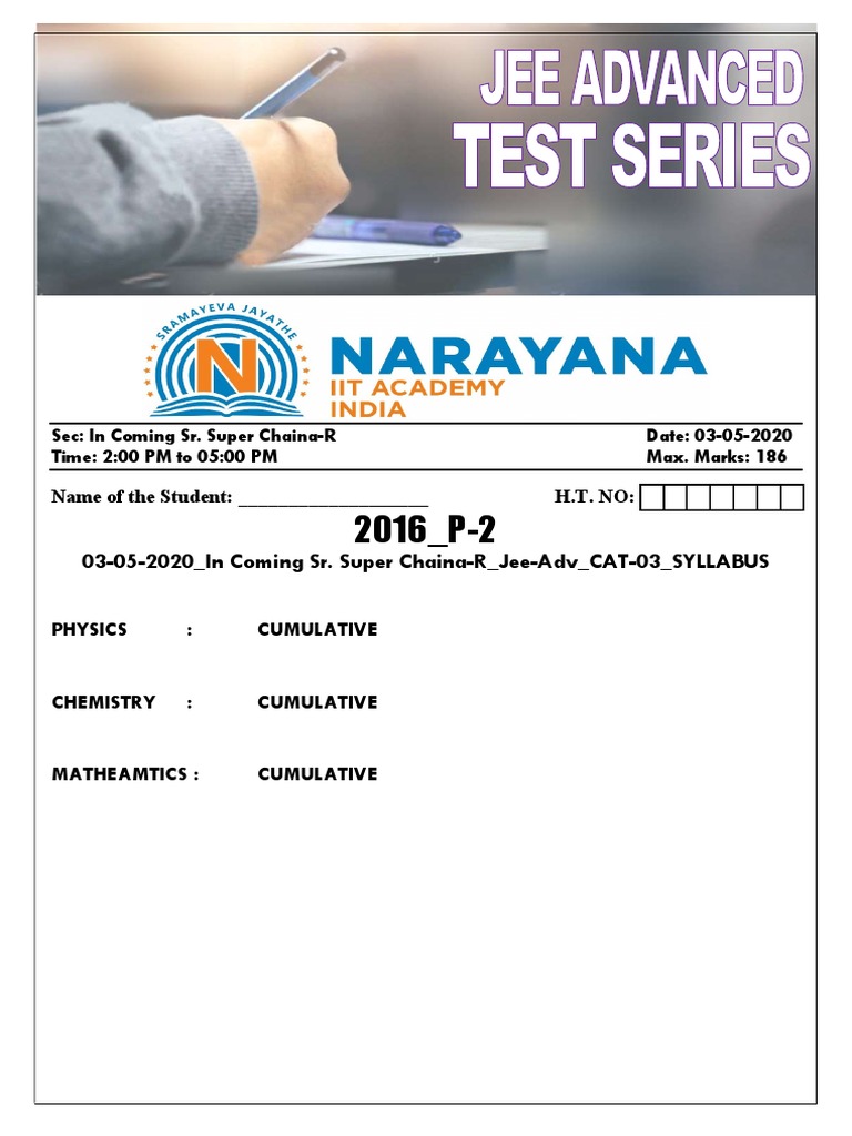 JEE Advanced 2016 Physics-Chemistry-Maths Model Paper | PDF ...