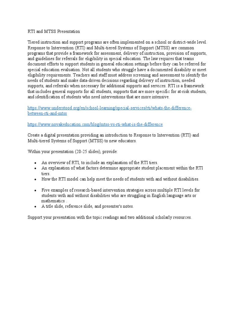 RTI and MTSS Presentation - Assignment B | PDF