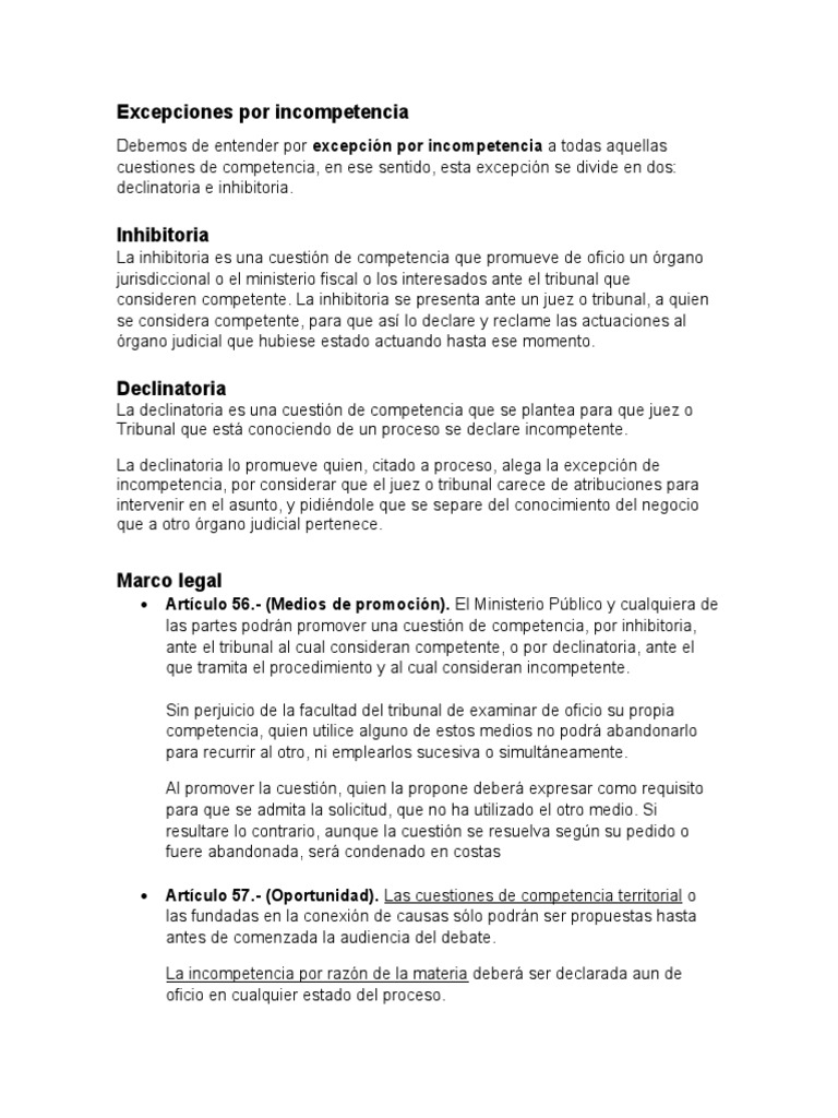 1er Investigacion Procesal Penal - Inhibitoria, Declinatoria