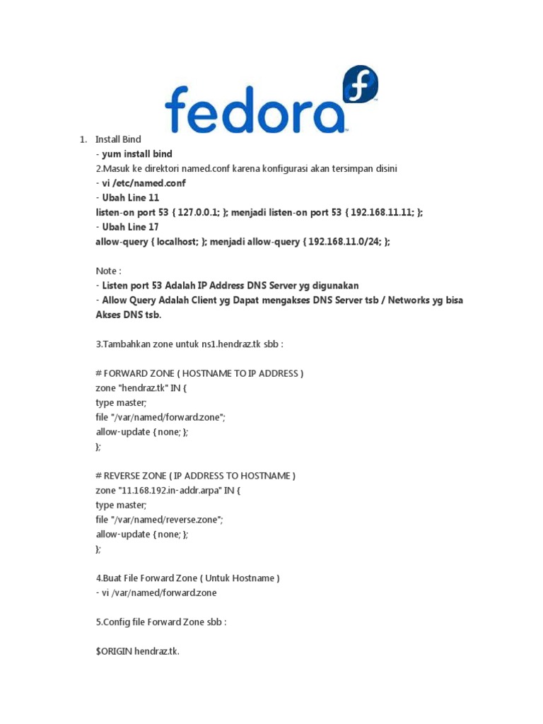 Install DNS Di LINUX FEDORA | PDF | Domain Name System | Network ...