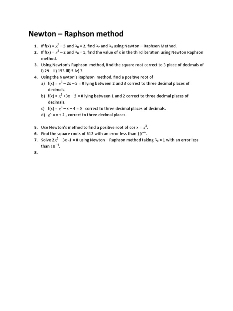 Newton Raphsod Method Questions KMV | PDF