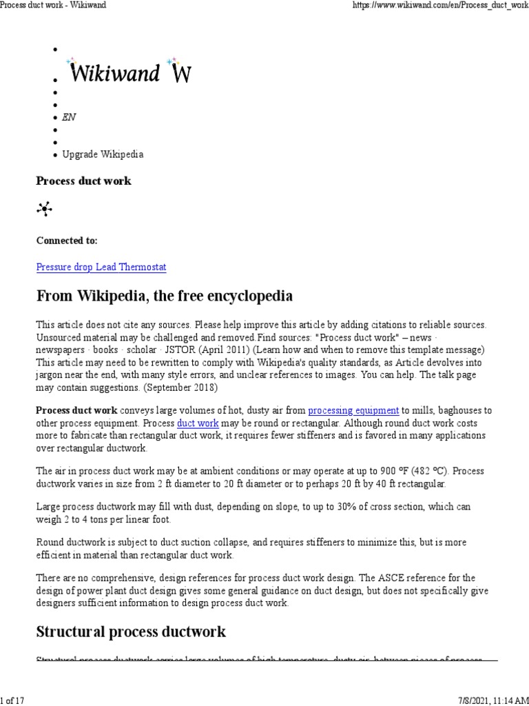 From Wikipedia, The Free Encyclopedia Process Duct Work PDF Duct