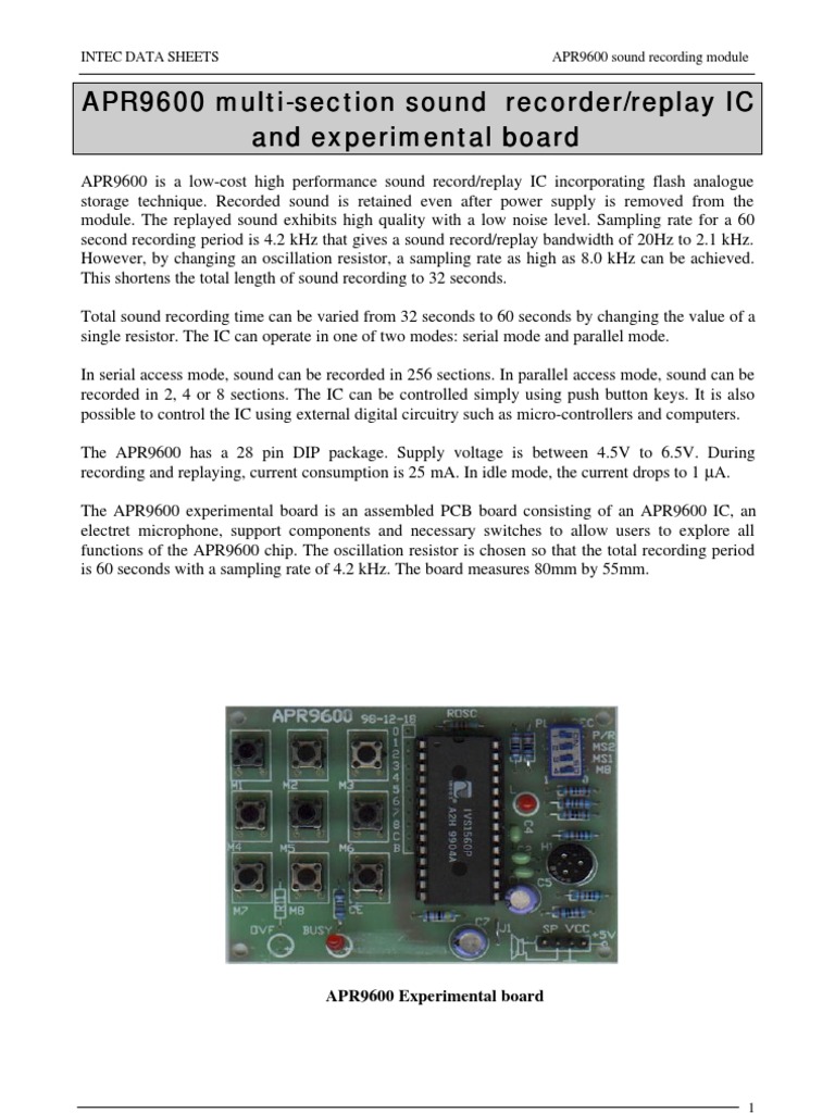 APR9600 Sound Recording Module Guide | PDF | Microphone | Analogue ...