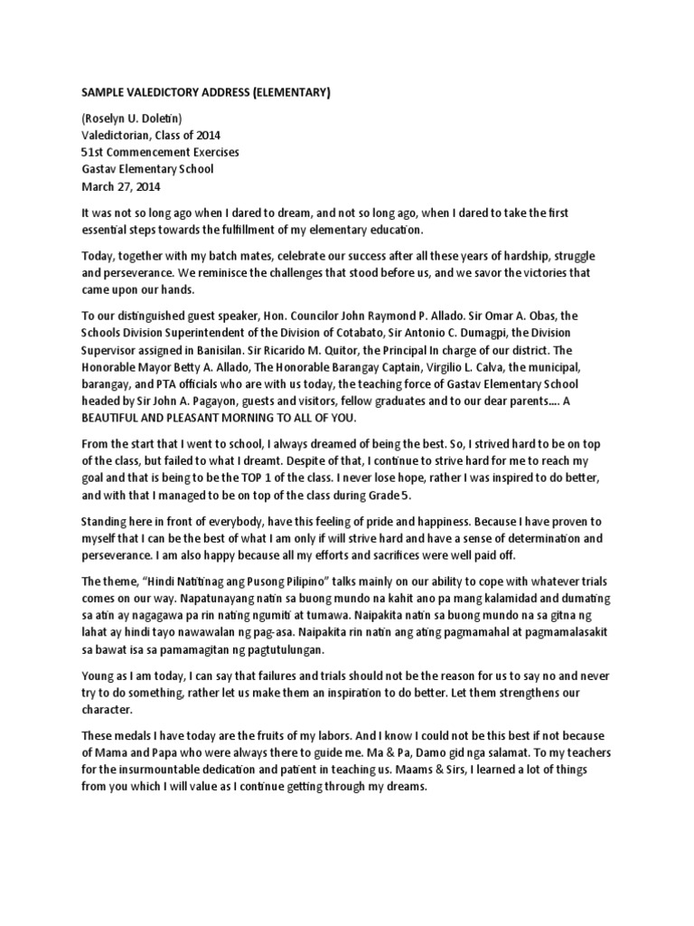 Sample Valedictory Address | PDF | Educational Stages | Human Nature