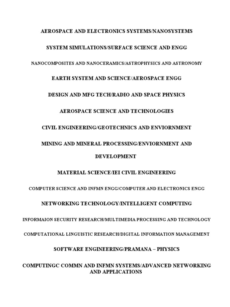 Comprehensive Engineering and Technology Disciplines | PDF ...