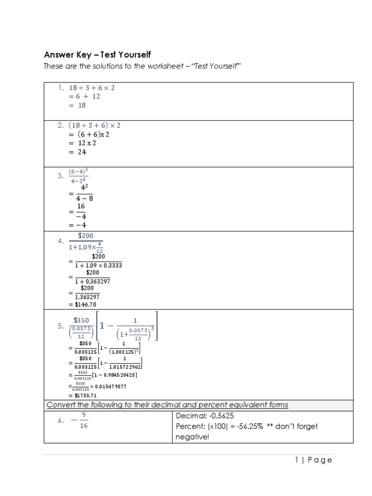 Answer Key - Test Yourself: These Are The Solutions To The Worksheet ...