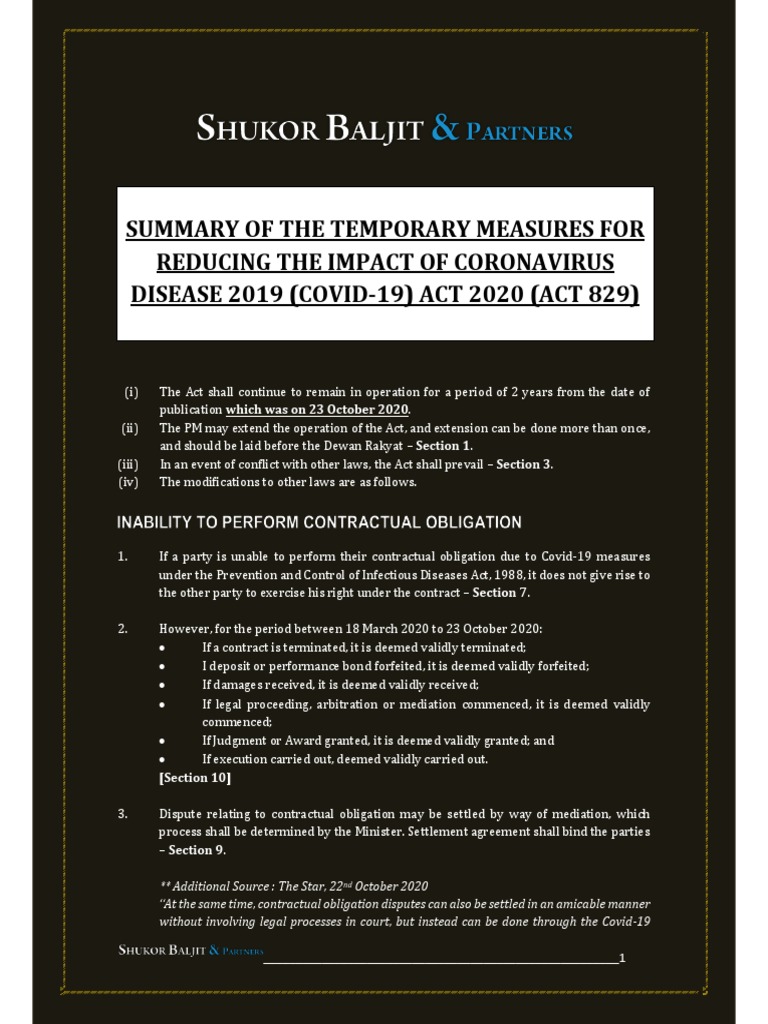 Summary of The Temporary Measures For Reducing The Impact of