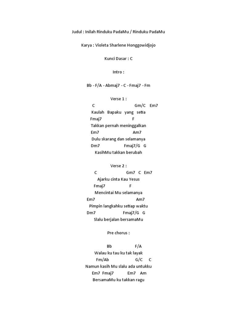 Inilah Rinduku PadaMu Chord PDF