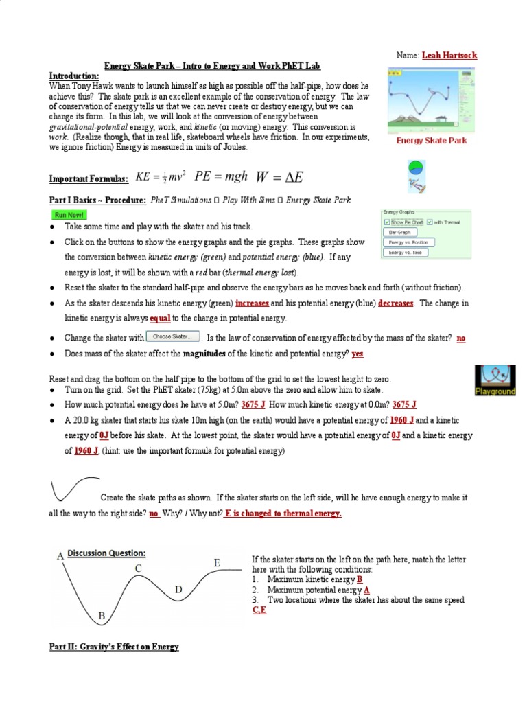 Energy Skate Park Lab Overview | PDF | Potential Energy | Kinetic Energy