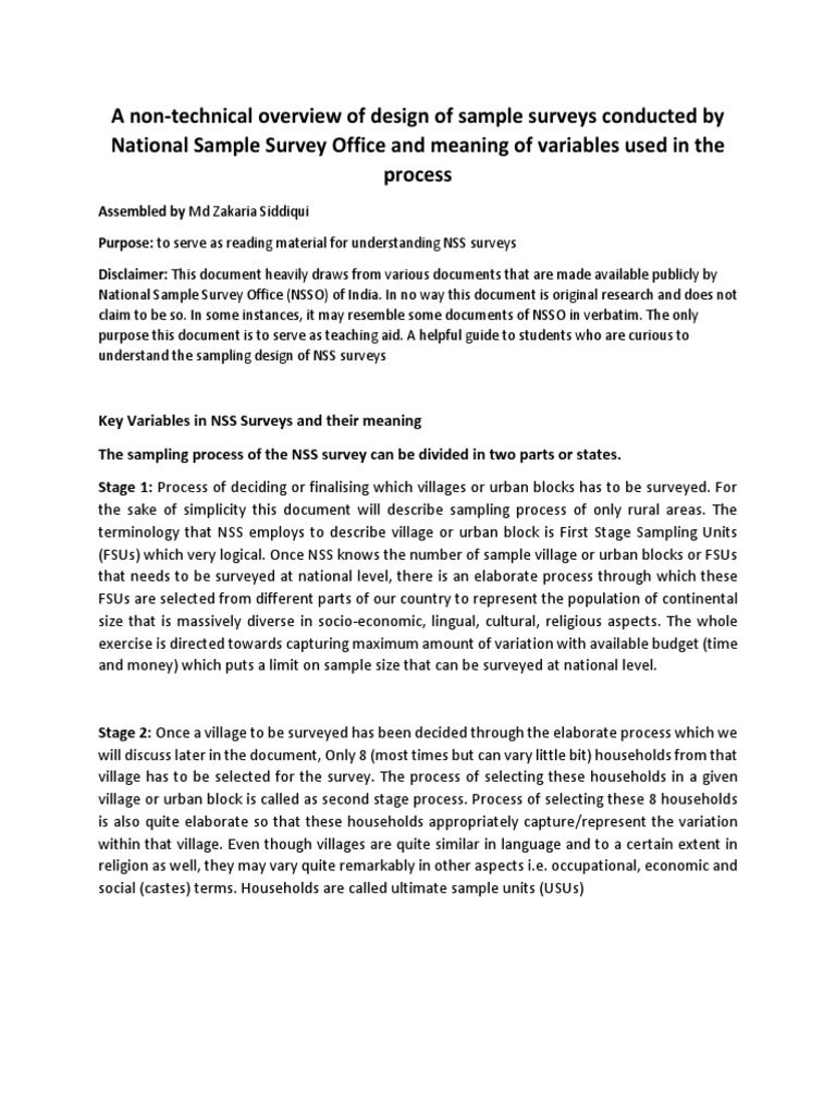 NSSO Survey Design Overview | PDF | Sample Size Determination | Variance