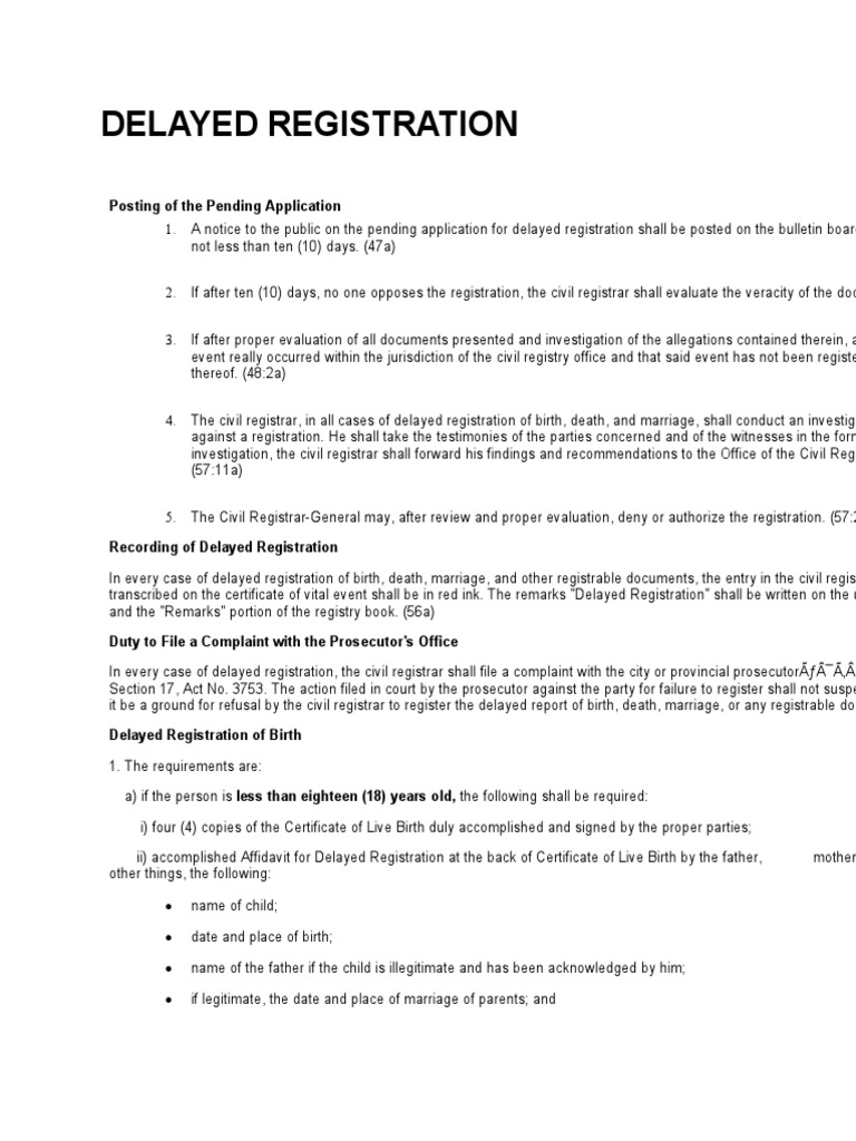 Late Registration of Birth Requirements | PDF | Affidavit | Social ...