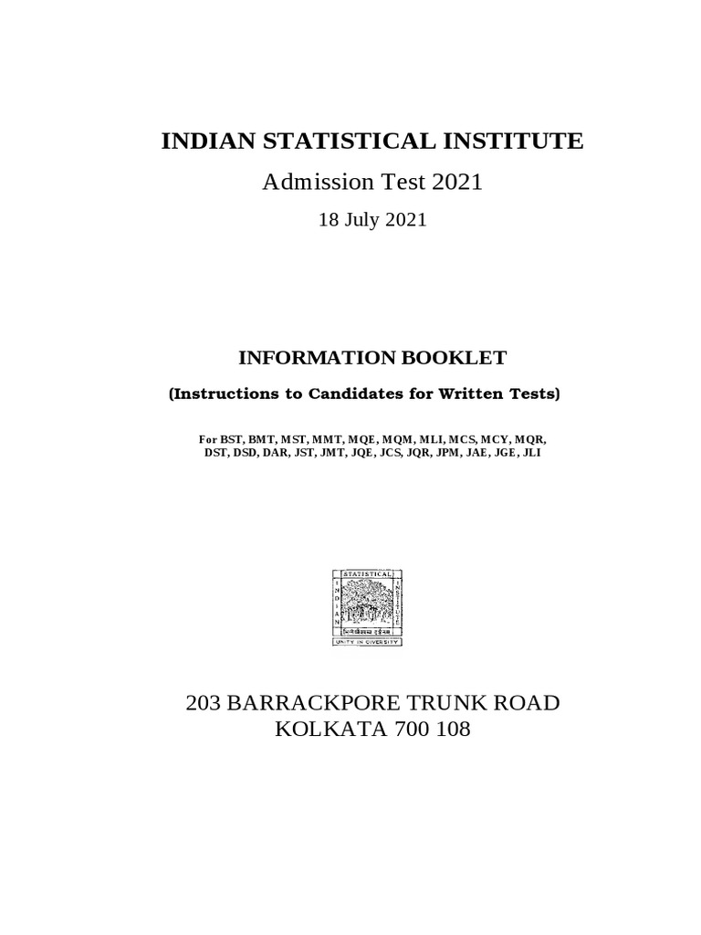 ISI Admission Test 2021 Guidelines | PDF | Multiple Choice | Question