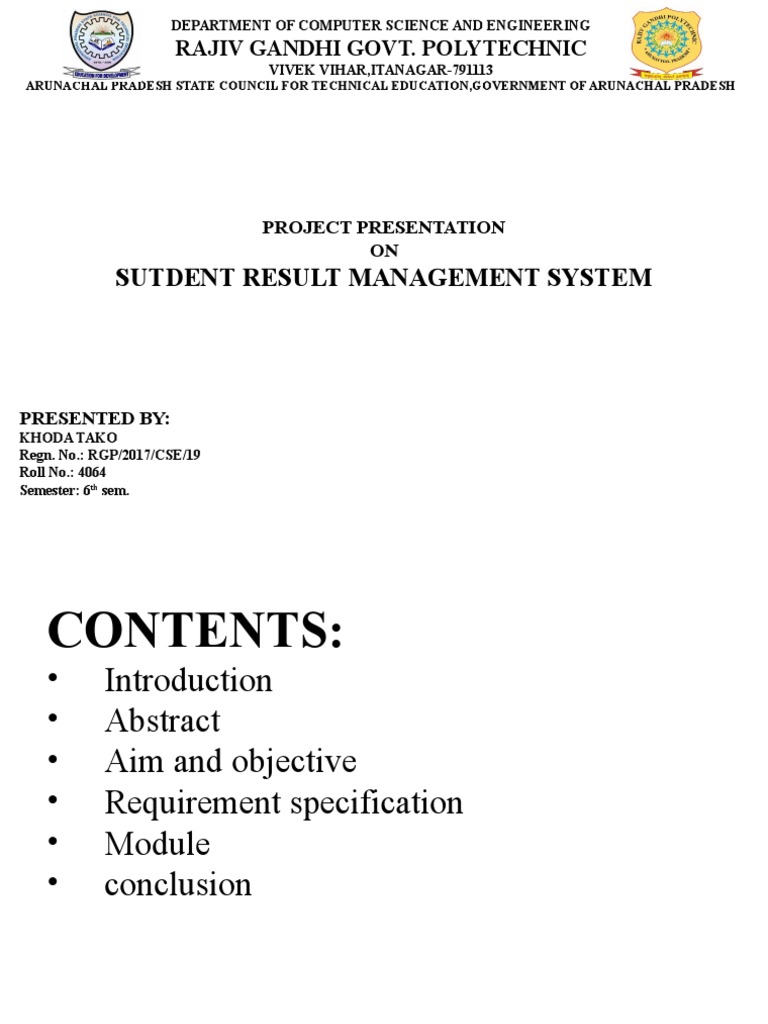 Student Result Management System Report | PDF | Databases | Computer ...