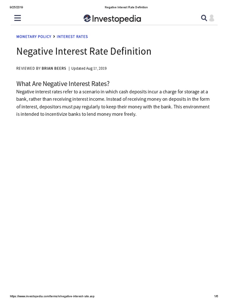 Negative Interest Rate Definition PDF Interest Rates Central Banks