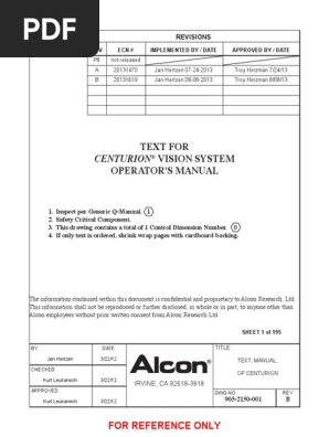 Alcon Centurion Cassette : Alcon Centurion User Manual Electronics Computing