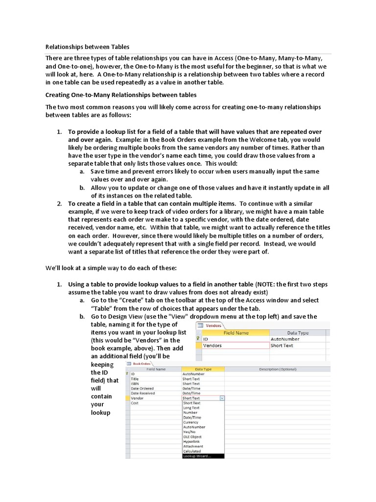Relationships Between Tables | PDF | Table (Database) | Databases