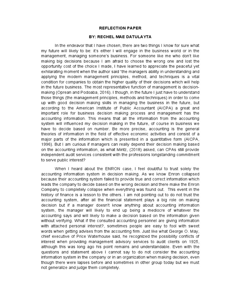 Reflection Paper | Download Free PDF | Certified Public Accountant ...