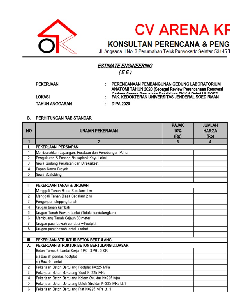 RAB Pembangunan Gedung Laboratorium | PDF