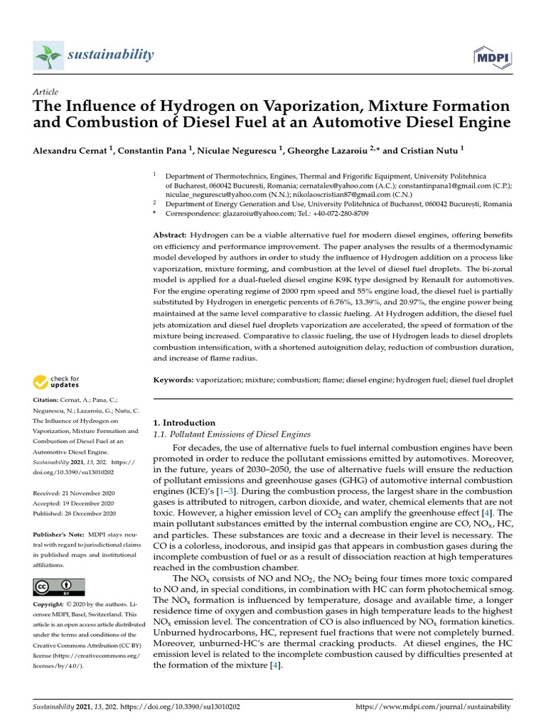 The Influence of Hydrogen On Vaporization, Mixture Formation and ...